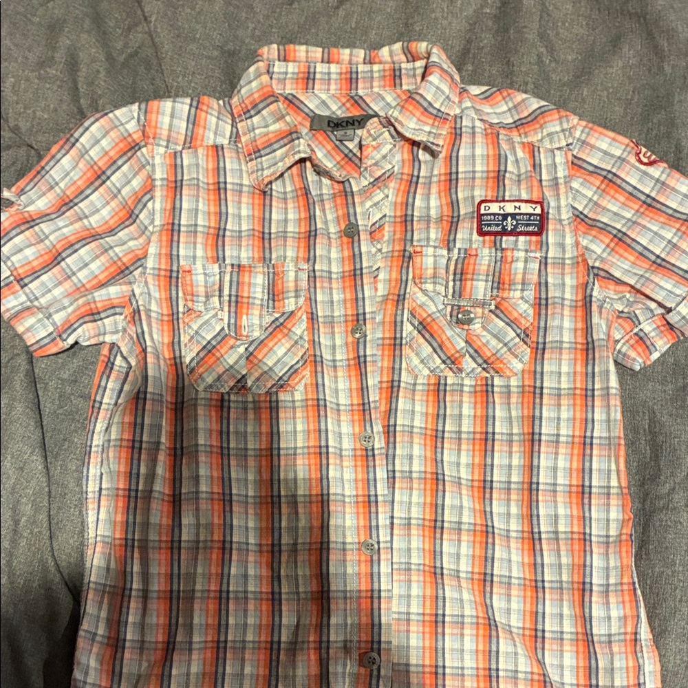 DKNY Kids Checkered Shirt - Orange and Blue